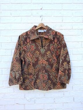 Vintage Flashback Tapestry Floral Full Zip Jacket Blazer